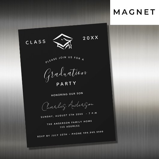 Invitation Magnétique Graduation noir blanc simple 2024 luxe