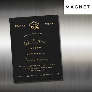 Invitation Magnétique Graduation or noir minimaliste luxe