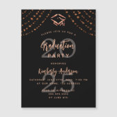 Invitation Magnétique Graduation party noir rose or étoiles année luxe (Devant)
