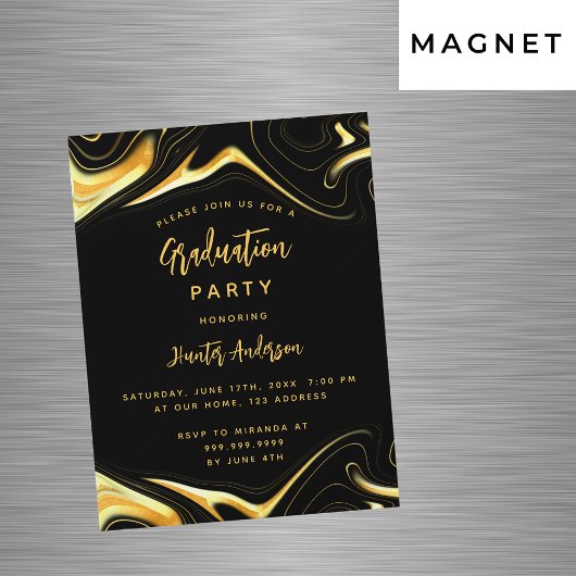 Invitation Magnétique Graduation party or noir luxe moderne