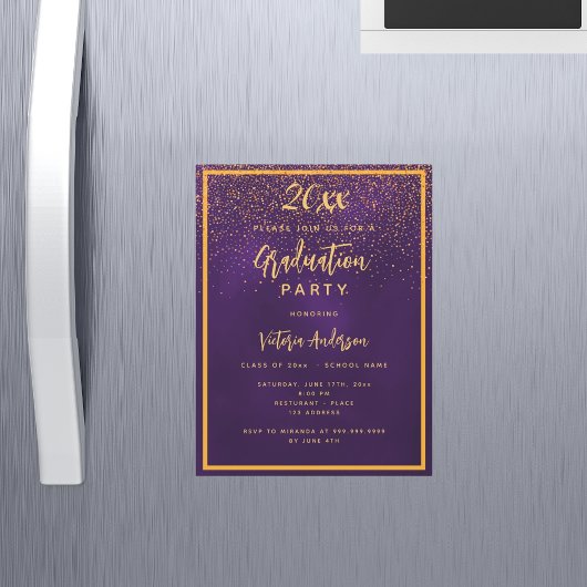 Invitation Magnétique Graduation party or violet confetti luxe 2025