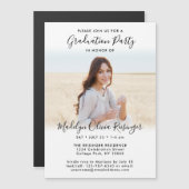 Invitation Magnétique Graduation Party Simple Photo & Black White Script (Devant / Derrière)