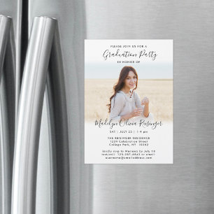 Invitation Magnétique Graduation Party Simple Photo & Black White Script