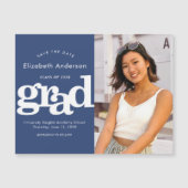Invitation Magnétique Graduation Photo Navy Bold Enregistrer la date Mod (Devant)
