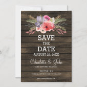 Invitation Magnétique grange bois fleuri rustique pays enregistrer la da (Recto)