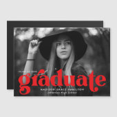 Invitation Magnétique Gras Red Typography Photo Graduation (Devant / Derrière)