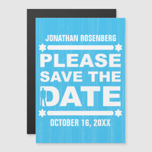 Invitation Magnétique Gras Type Bar Mitzvah Enregistrer la date Bleu cla