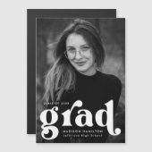 Invitation Magnétique Gras White Typographie Photo Graduation (Devant / Derrière)