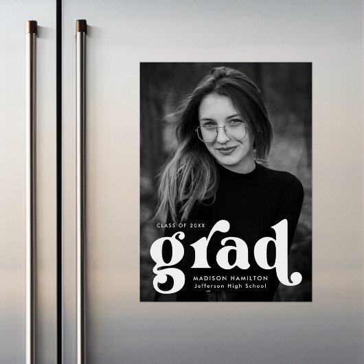 Invitation Magnétique Gras White Typographie Photo Graduation