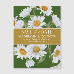 Invitation Magnétique Green Daisies Smooth Script Photo Enregistrer la d
