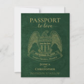 Invitation Magnétique Green Passport Destination Wedding Enregistrer la  (Recto)