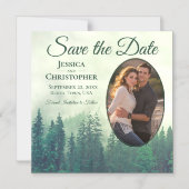 Invitation Magnétique Green Pine Rustic Oval Photo Wedding Enregistrer l (Recto)