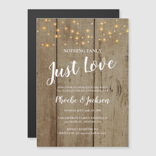 Invitation Magnétique Guirlande lumineuse rustique pour mariage intime (Devant / Derrière)