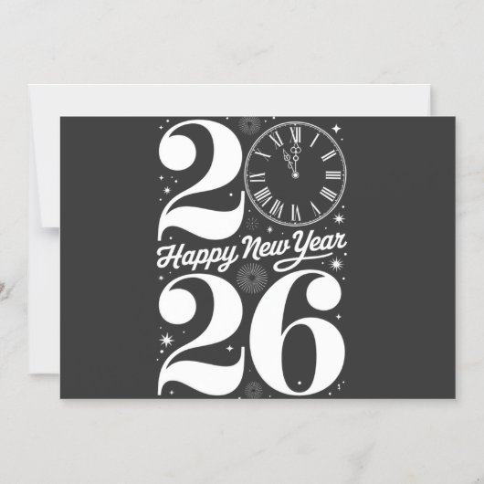Invitation Magnétique Happy New Year 2026 Midnight Clock Countdown (Recto)