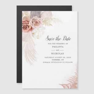Invitation Magnétique Herbe de la Pampa Floral Script Mariage Économisez