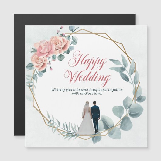 INVITATION MAGNÉTIQUE HEUREUX MARIAGE (Devant / Derrière)