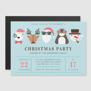 Invitation Magnétique Hipster Père Noël & Friends Christmas Party Invita