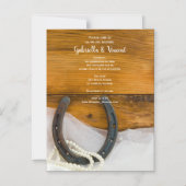 Invitation Magnétique Horseshoe, perles et Mariage campagnard en bois de (Recto)