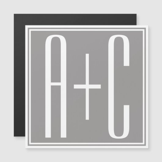 Invitation Magnétique Initiales de couple modifiables | Blanc et gris (Devant / Derrière)