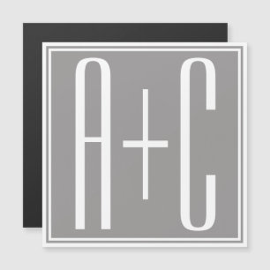 Invitation Magnétique Initiales de couples modifiables Blanc & Gris