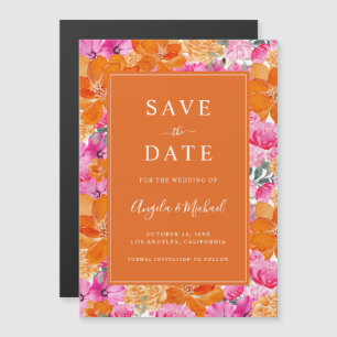 Invitation Magnétique Jardin d'été animé   Mariage rose et orange