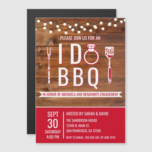 Invitation Magnétique Je fais BBQ Rustic Engagement Partie Couples Douch (Devant / Derrière)