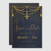 Invitation Magnétique Joli Blue traditionnel Gold Twirls Mariage de luxe (Devant / Derrière)