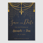 Invitation Magnétique Joli Blue traditionnel Gold Twirls Mariage de luxe (Devant)