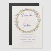 Invitation Magnétique Joli Jaune violet Fleur sauvage Mariage de couronn (Devant / Derrière)