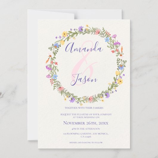 Invitation Magnétique Joli Jaune violet Fleur sauvage Mariage de couronn (Recto)