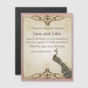Invitation Magnétique Joli style de paon rose vintage