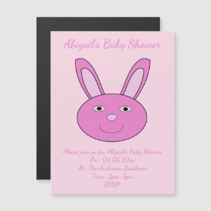 Invitation Magnétique Joli visage de lapin fille bébé rose Pâques printe