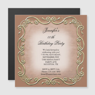 Invitation Magnétique Jolie Fête d'Anniversaire à Motif de Vieux Parchem
