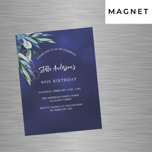 Invitation Magnétique Jour d'anniversaire bleu marine