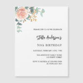 Invitation Magnétique Jour d'anniversaire rose or fleuri vert luxe (Devant)
