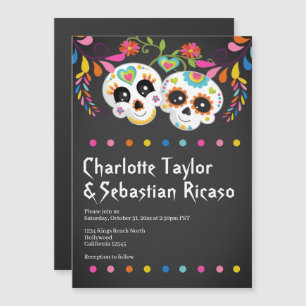 Invitation Magnétique Jour du crâne de sucre du Mariage coloré mordu