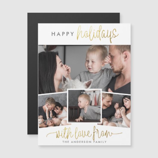 Invitation Magnétique Joyeuses fêtes | Lettrage de script moderne & 4 ph (Devant / Derrière)