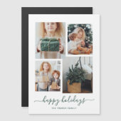 Invitation Magnétique Joyeuses fêtes | Modern Four Photo Collage (Devant / Derrière)