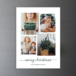 Invitation Magnétique Joyeux Noël Modern Four Photo Collage