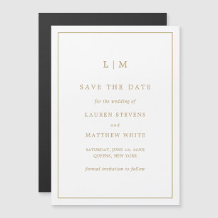 Invitation Magnétique Lauren Gold Monogramme Mariage élégant