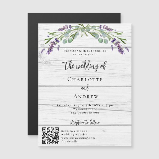 Invitation Magnétique Lavande de bois de verdure code QR luxe mariage (Devant / Derrière)