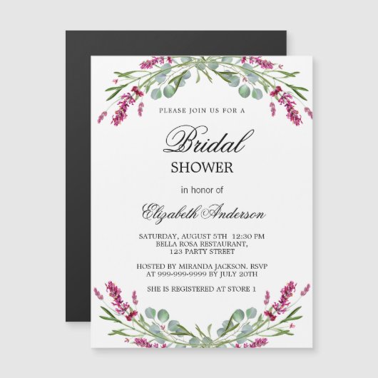 Invitation Magnétique Lavande de douche nuptiale luxe vert rose (Devant / Derrière)