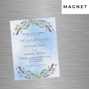 Invitation Magnétique Lavande eucalyptus verdure bleu luxe mariage