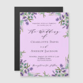 Invitation Magnétique Lavande rose fleurs verdure mariage luxuriante (Devant / Derrière)