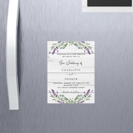 Invitation Magnétique Lavande verdure bois blanc luxe mariage
