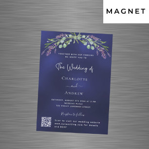 Invitation Magnétique Lavande vert bleu QR RSVP mariage de luxe
