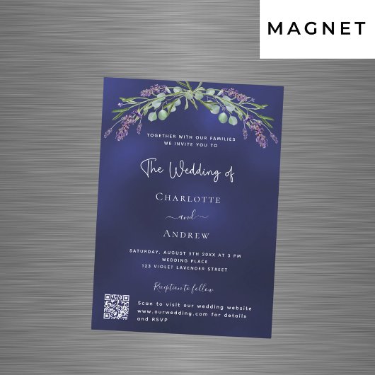Invitation Magnétique Lavande vert bleu QR RSVP mariage de luxe