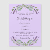 Invitation Magnétique Lavande violet eucalyptus fleurs luxe mariage (Devant)
