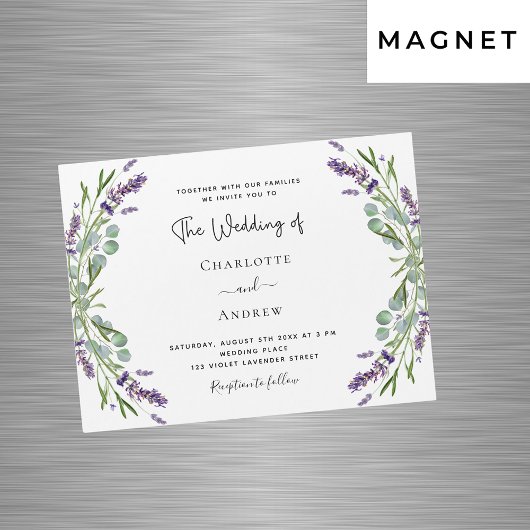 Invitation Magnétique Lavande violet florales verdure luxe mariage