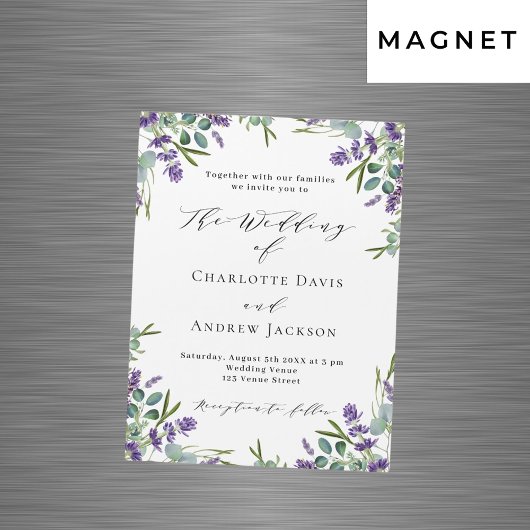 Invitation Magnétique Lavande violet florales verdure luxe mariage